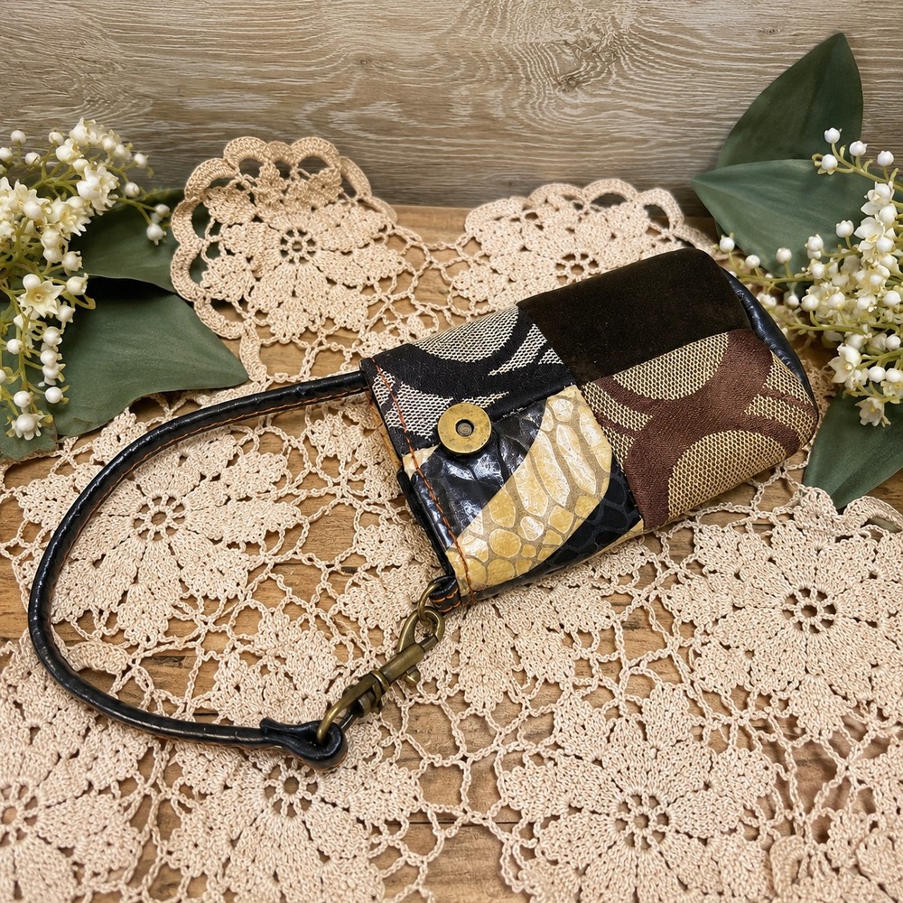 Vintage Coach Y2K Patchwork Micro Mini Bag Charm Pouch Signature C Leather Suede